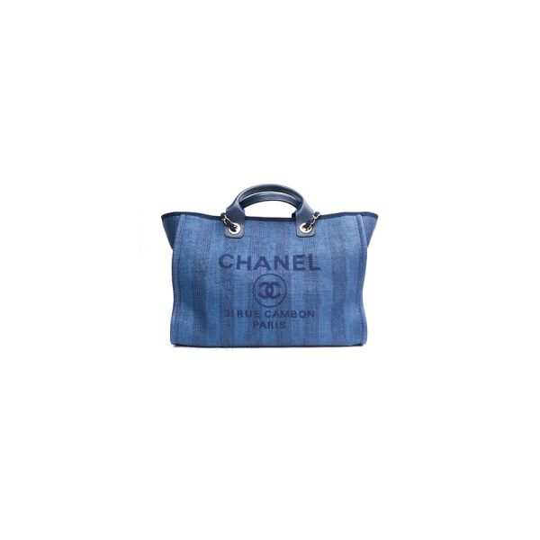 Ch*el woven straw raffia striped medium deauville tote